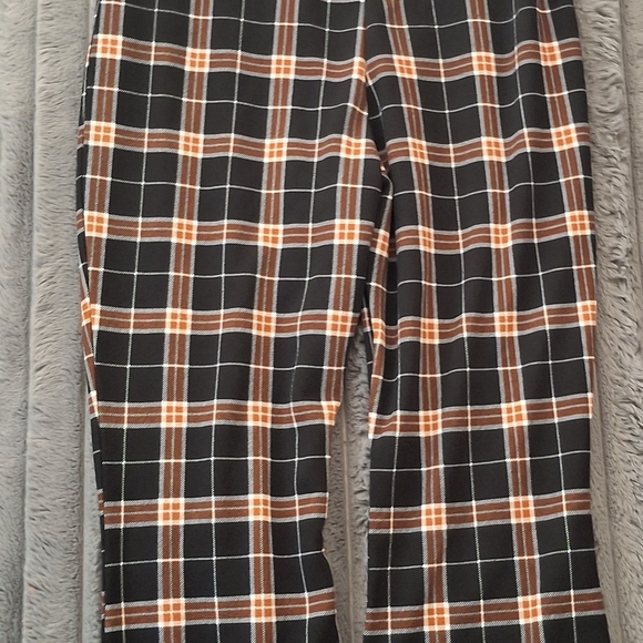 Almost Famous Pants - Almost Famous Plaid Pants - Black, Brown, and Orange